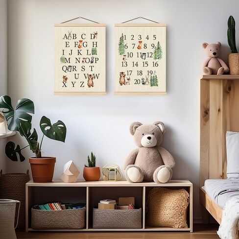 Boat Wades Woodland Animals Alphabet Poster Hanger Frame Set of 2,Forest Animal ABC 123 Educational Wall Art Hanging Banner Decor for Nursery Playroom Classroom Homeschool,12x16 in Saudi Arabia