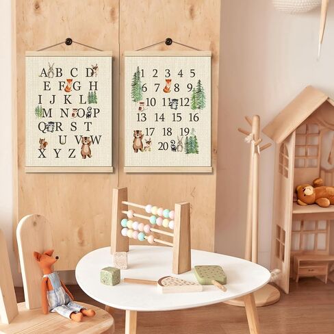 Boat Wades Woodland Animals Alphabet Poster Hanger Frame Set of 2,Forest Animal ABC 123 Educational Wall Art Hanging Banner Decor for Nursery Playroom Classroom Homeschool,12x16 in Saudi Arabia