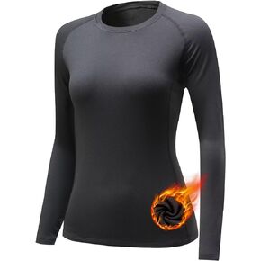 Womens Thermal Shirts Fleece Lined Winter Base Layer Top UPF 50+ Long Sleeve Compression Shirts,Moisture Wicking
