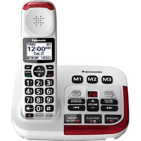 Panasonic Amplified Cordless Phone with Slow Talk, 40dB Volume Boost, 100dB Lound Visual Ringer, Hearing Aid Compatibility, Large Screen and Backlit Keypad, Link2Cell - KX-TGM430B - 1 Handset (Black)