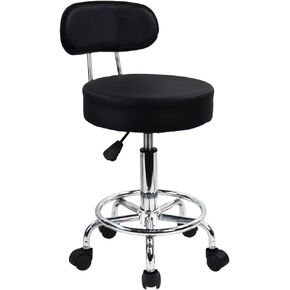 KKTONER PU Leather Rolling Stool Mid-Back with Footrest Height Adjustable Office Computer Home Drafting Swivel Task Chair with Wheels (Black)