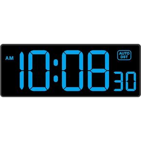 Soobest LED Digital Wall Clock with Seconds, Electric Clock Plug Auto DST Dimmer Large Display 10 Inches (Red)