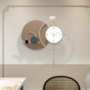 Large Modern Wall Clock for Living Room,Decorative Silent Battery Operated Wall Clock with Pendulum Metal Wall Art for Kitchen/Bedroom/Entryway/Office Decor