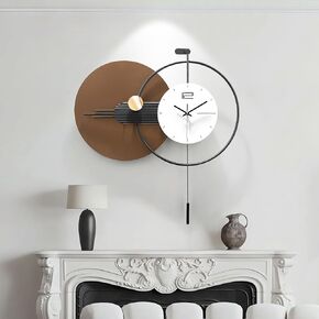 Large Modern Wall Clock for Living Room,Decorative Silent Battery Operated Wall Clock with Pendulum Metal Wall Art for Kitchen/Bedroom/Entryway/Office Decor