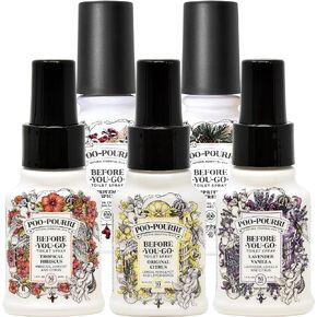 Poo-Pourri Before You Go Toilet Spray 5 Pack Set, 2 oz and 1.4 oz Bottles Original Citrus, Tropical Hibiscus, Lavender Vanilla, Spritzmas Spice & Oh Spritzmas Tree