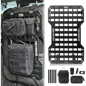 MAIKER Tactical Rigid Aluminum Insert Panel with 2 Organizer Storage Bag, 1 Multi-Function Tool, 1 Flashlight and 5 Fastening Tape Modular Storage Platform Tool Seat Cover Storage MOLLE Panel