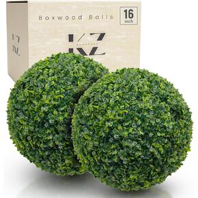 Faux Topiary Boxwood Plant – 2 Pieces 21 Inch Artificial Boxwood Topiary Plant Balls for Indoor & Outdoor Decorations, UV Resistant Decorative Boxwood Garden Spheres for Backyard Porch & Balcony Décor