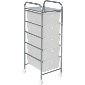 Honey-Can-Do Honey Can Do 5-Drawer Rolling Storage Cart with Plastic Drawers, Silver CRT-08923 Clear