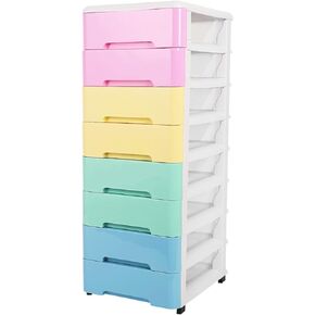 8 Drawer Storage Cart and Personal Organizer, Heavy-Duty Plastic Storage Drawers Mobile Cabinet with Casters, Large Containers for Storing Arts, Crafts and Toys (8 Drawer-colorful) in Kuwait
