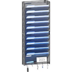 OUTWOLF Hanging Wall File Organizer with Hooks, 12 Tier Vertical Wall Mount File Holder, File Folder Wall Organizer for Office