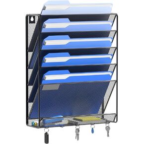 OUTWOLF Hanging Wall File Organizer with Hooks, 6 Tier Vertical Wall Mount File Holder, Paper Document Mail Organizer for Office