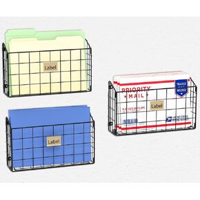 Simple Houseware Grid Single Pocket Wall Mount File Holder, Black - 3 Pack