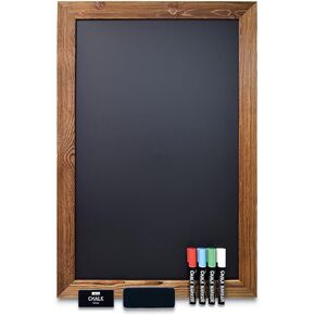 Better Office Products Magnetic Wall Chalkboard Sign, X Large Size 20" x 30", Rustic Wood Frame, Vertical or Horizontal Wall Mount, Includes 4 Chalk Markers + Chalk and Eraser,(Rustic Brown)