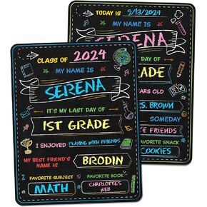 First and Last Day of School Board Sign with Liquid Chalk Markers Pack - Back to School Sign with Chalkboard Markers - 14"x11" Double-Sided - Back to School Supplies for Kindergarten Preschool