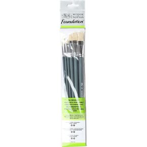 Winsor & Newton Foundation Oil Hog Brush Set, Long Handle, Round Filbert & Flat, 6 Pack