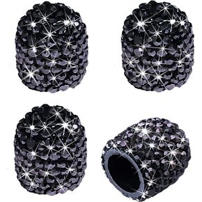 Valve Stem Caps, 4 Pack Handmade Black Crystal Rhinestone Universal Car Tire Valve Caps Chrome,Attractive Dustproof Bling Car Accessories - Black Diamond in Kuwait