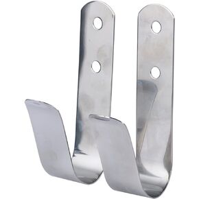 Amarine Made Stainless Steel Boat Hook Ring Buoy Bracket Mirror Polished Wall Hooks Rail Mount/Flat Mount for Boat Hooks,Poles,Gaffs,Nets and Ropes- 4-1/8" L x 1" W (2-Pack)