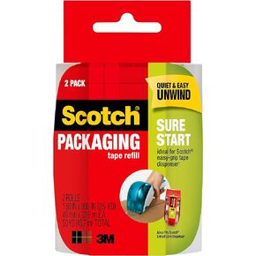 Scotch Sure Start Packing Tape, Clear, Quiet Unwind and Easy Start, 1.88 in. x 25 yd., 6 Tape Rolls