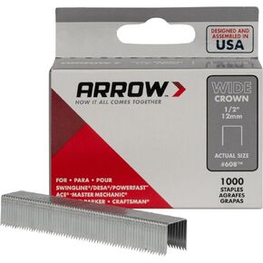 Arrow 60830 Wide Crown Staples for Staple Guns and Staplers, Use for Upholstery, Crafts, General Repairs, 1/2-Inch Leg Length, 1/2-Inch Crown Width, 1000-Pack