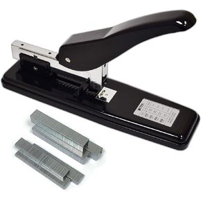 Better Office Products Heavy Duty Commercial Stapler with 2,000 Staples, Black Polished Steel, 100 Sheet High Capacity, Rounded Ergonomic Lever & Weighted Stability Base, Jam Free Large Stapler,