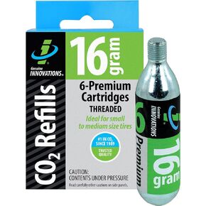 Genuine Innovations G2153, Bicycle CO2 Cartridges, Threaded, 16g, Pack of 6