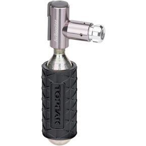Topeak Air Booster CO2 Bike Tire Inflator Head CO2 Cartridge & Protective Sleeve, Black, Silver, 4.4 x 3.7 x 1.5 cm / 1.7" x 1.4" x 0.6" (inflator) 5.9 x ø2.8 cm / 2.3" x ø1.1" (Sleeve)