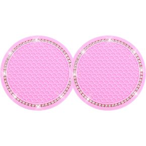 2PCS Bling Car Cup Coaster, Universal Vehicle Cup Holder Insert Coaster, 2.75 inch Rhinestone Anti Slip Silicone Car Accessories, Suitable for Most Car Interior, Gift for Women