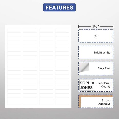 ملصقات عناوين TYH Supplies مقاس 0.5 × 1.75 بوصة، بيضاء غير لامعة، 16000 ملصق، طابعة ليزر ونفث الحبر، لاصق قوي، متوافق مع قالب Avery 8167 in Kuwait