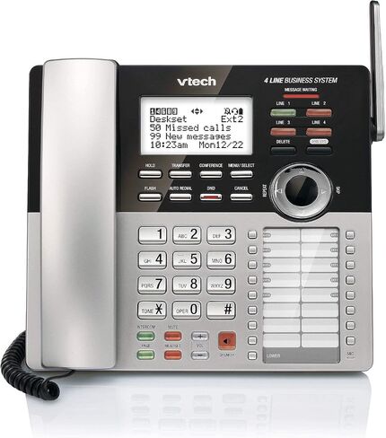 VTech AM18447 وحدة التحكم الرئيسية 4 خطوط قابلة للتوسيع نظام هاتف المكتب الصغير مع جهاز الرد الآلي والاتصال الداخلي والمضيف التلقائي والموسيقى في الانتظار، أسود in Kuwait