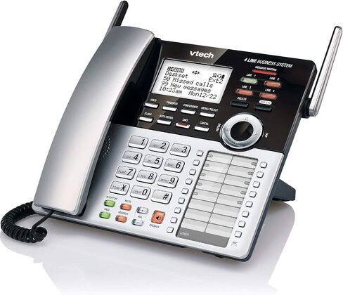 VTech AM18447 وحدة التحكم الرئيسية 4 خطوط قابلة للتوسيع نظام هاتف المكتب الصغير مع جهاز الرد الآلي والاتصال الداخلي والمضيف التلقائي والموسيقى في الانتظار، أسود in Kuwait