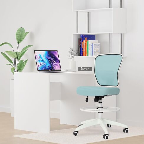 Drafting Chair Adjustable Height Tall Office Chairs Standing Desk Chair Rolling Stool Chair Armless Office Drafting Chair Blue in Saudi Arabia