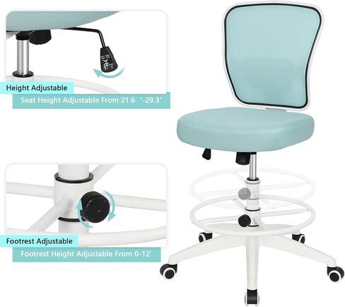 Drafting Chair Adjustable Height Tall Office Chairs Standing Desk Chair Rolling Stool Chair Armless Office Drafting Chair Blue in Saudi Arabia