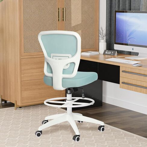 Drafting Chair Adjustable Height Tall Office Chairs Standing Desk Chair Rolling Stool Chair Armless Office Drafting Chair Blue in Saudi Arabia