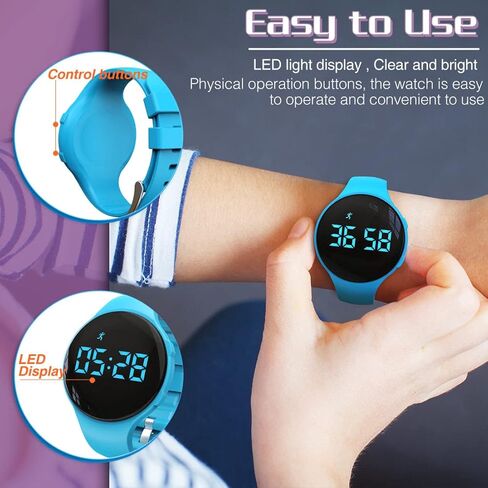 ساعة عداد الخطى للأطفال، متتبع الخطوات الرقمي، غير بلوتوث، ساعة منبه تهتز، ساعة إيقاف، هدية رائعة للأطفال المراهقين والبنات والأولاد in Kuwait