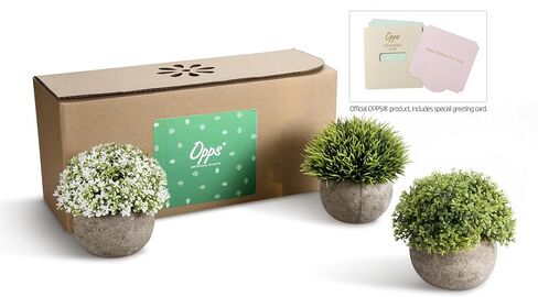 Opps Mini Artificial Plants Plastic Fake Green Grass Topiary Shrubs with Gray Pot for Home Décor – Set of 3 in Saudi Arabia