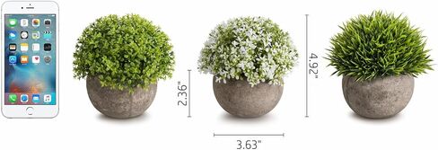 Opps Mini Artificial Plants Plastic Fake Green Grass Topiary Shrubs with Gray Pot for Home Décor – Set of 3 in Saudi Arabia