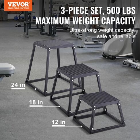 صناديق القفز البليومترية من VEVOR، صندوق Plyo مقاس 12/18/24 بوصة، منصة وصندوق خفة الحركة للقفز، مجموعة صندوق تصعيد لتمارين اللياقة البدنية مضادة للانزلاق للتدريب المنزلي في صالة الألعاب الرياضية، وتدريبات القوة والتكييف، باللون الأسود in Saudi Arabia