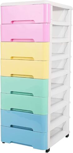 8 Drawer Storage Cart and Personal Organizer, Heavy-Duty Plastic Storage Drawers Mobile Cabinet with Casters, Large Containers for Storing Arts, Crafts and Toys (8 Drawer-colorful) in Kuwait