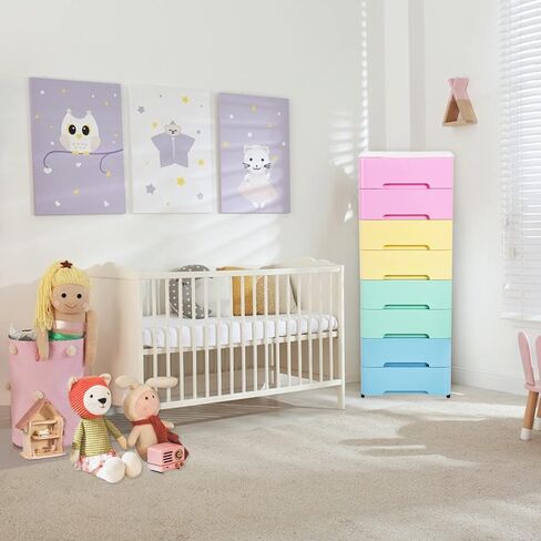 8 Drawer Storage Cart and Personal Organizer, Heavy-Duty Plastic Storage Drawers Mobile Cabinet with Casters, Large Containers for Storing Arts, Crafts and Toys (8 Drawer-colorful) in Kuwait