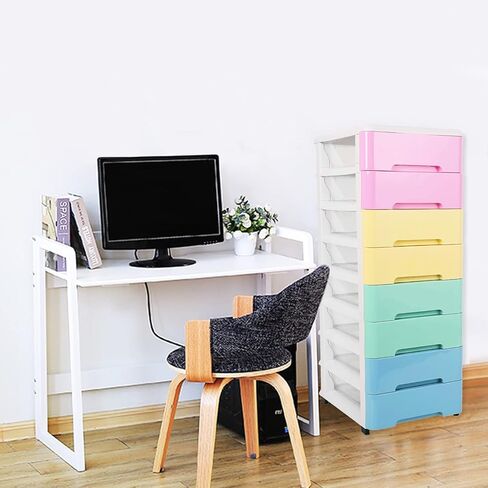 8 Drawer Storage Cart and Personal Organizer, Heavy-Duty Plastic Storage Drawers Mobile Cabinet with Casters, Large Containers for Storing Arts, Crafts and Toys (8 Drawer-colorful) in Kuwait