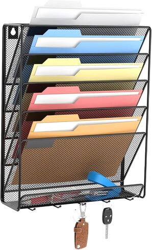 samstar 2 Pack Wall File Organizer, 6-Tier Wall Mount Paper Holder Vertical File Rack for Office Home, Black. in Saudi Arabia