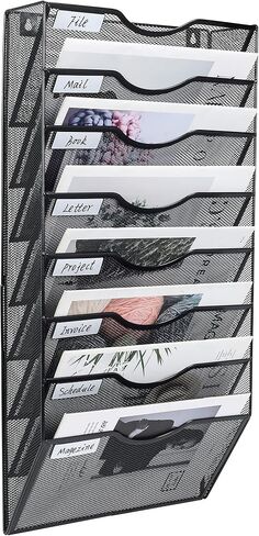 PAG Hanging Wall File Holder Mail Organizer Wall Mount Document Letter Rack, 3-Tier, Black in Kuwait