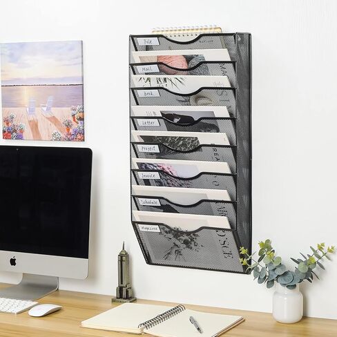 PAG Hanging Wall File Holder Mail Organizer Wall Mount Document Letter Rack, 3-Tier, Black in Kuwait