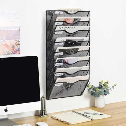 PAG Hanging Wall File Holder Mail Organizer Wall Mount Document Letter Rack, 3-Tier, Black in Kuwait