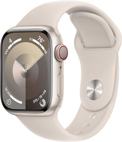 Apple Watch Series 9 [GPS + Cellular 41mm] Smartwatch with Starlight Aluminum Case with Starlight Sport Band S/M. Fitness Tracker, ECG Apps, Always-On Retina Display in Saudi Arabia