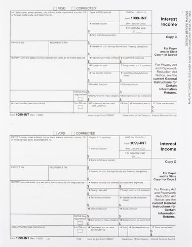 1099 INT Tax Forms 2023 Interest Income Set, 25 Pack, Great for QuickBooks and Accounting Software, 1099-INT 2023 in Saudi Arabia