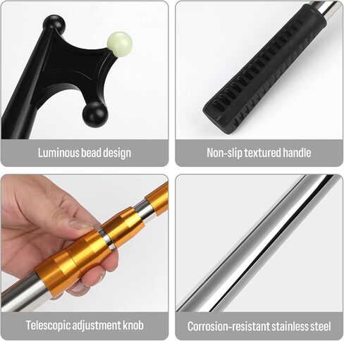 خطافات قارب تلسكوبية من KOMCLUB، قضيب خطاف دفع قابل للتعديل مع خرزات مضيئة، قضيب تلسكوبي TPR، مقبض غير قابل للانزلاق، ملحقات القوارب، جهاز القارب in Kuwait