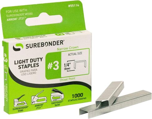 Surebonder 55114 خفيف الوزن بطول الساق 1/4 بوصة، دبابيس تاج .441 بوصة، نوع السهم JT21، عدد 1000 in Kuwait