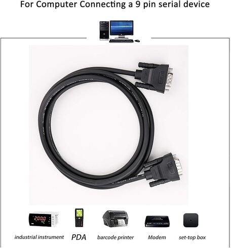 DTech DB9 RS232 Serial Cable Male to Female Extension Null Modem Cord Cross TX RX line for Data Communication (5 Feet, Black) in Saudi Arabia