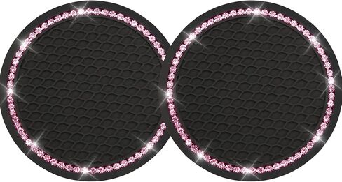2PCS Bling Car Cup Coaster, Universal Vehicle Cup Holder Insert Coaster, 2.75 inch Rhinestone Anti Slip Silicone Car Accessories, Suitable for Most Car Interior, Gift for Women in Saudi Arabia